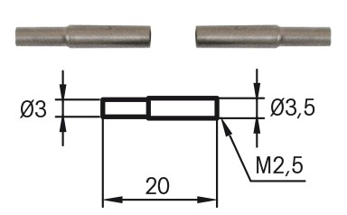 Abbildung: Adapterbolzen Paar Vergleichsmessgeräte Ø 3,5 / 3,0 mm, L = 20mm (Das Bild kann vom Original geringfügig abweichen.)