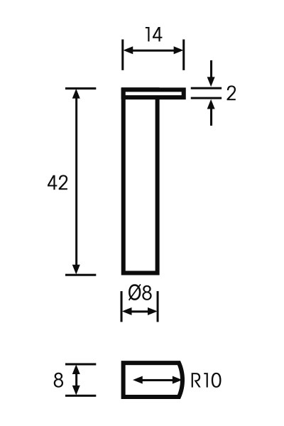 Abbildung: Messeinsatz Paar Vergleichsmessgeräte R 10mm, L = 42mm (Das Bild kann vom Original geringfügig abweichen.)