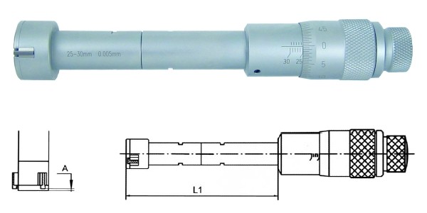 Abbildung: 3 - Punkt Innenmessschraube 25 - 30 mm (Das Bild kann vom Original geringfügig abweichen.)