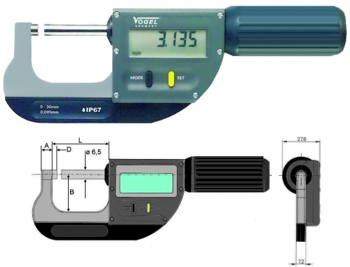 Digitale Bügelmessschraube,IP67, ''V-SPEED'', 0 - 30 mm