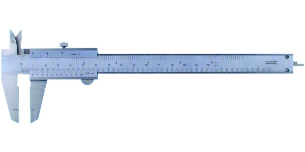Abbildung: Messschieber mit Feststellschraube 150 mm (Das Bild kann vom Original geringfügig abweichen.)