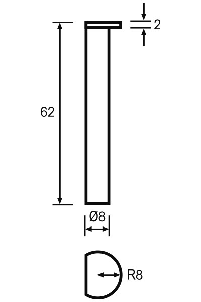 Abbildung: Messeinsatz Paar Vergleichsmessgeräte R 8mm, L = 62mm (Das Bild kann vom Original geringfügig abweichen.)