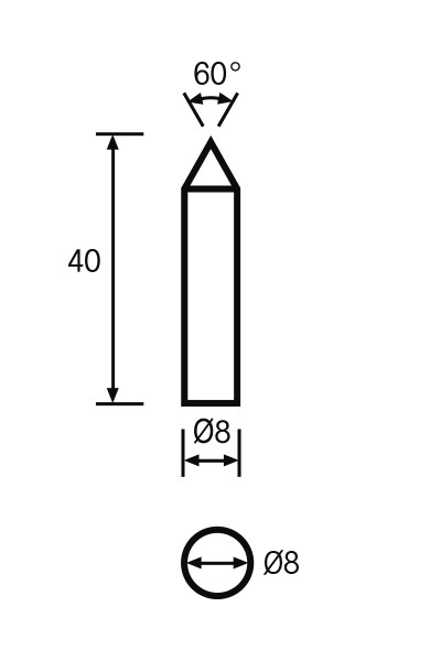 Abbildung: Messeinsatz Paar Vergleichsmessgeräte 60°, L = 40mm (Das Bild kann vom Original geringfügig abweichen.)