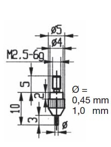 Abbildung: Messeinsatz Hartmetallbestückt 0,45 mm Ø (Das Bild kann vom Original geringfügig abweichen.)
