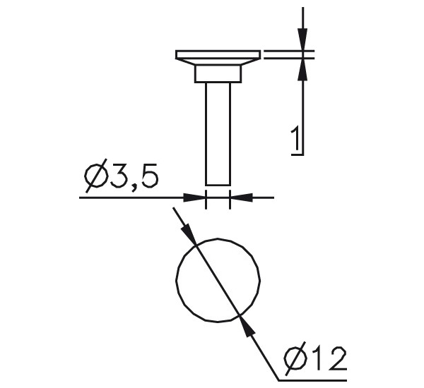Abbildung: Messeinsatz Stahl gehärtet Messteller Ø12mm (Das Bild kann vom Original geringfügig abweichen.)