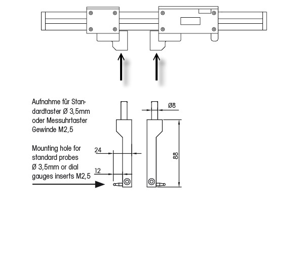 Abbildung: Messarm Adapter Vergleichsmessgeräte Carbon Ø 3,5mm, M2,5 (Das Bild kann vom Original geringfügig abweichen.)