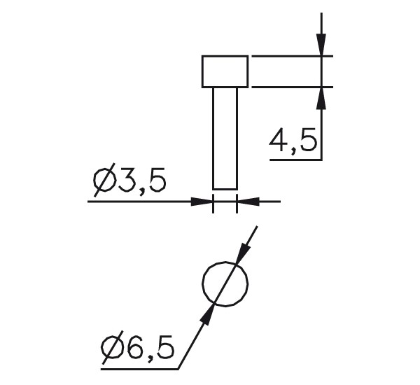 Abbildung: Messeinsatz Stahl gehärtet plan Ø 6,5mm, L=4,5mm (Das Bild kann vom Original geringfügig abweichen.)