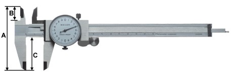 Abbildung: Messschieber mit Messuhr-Anzeige DIN 862 200 mm (Das Bild kann vom Original geringfügig abweichen.)